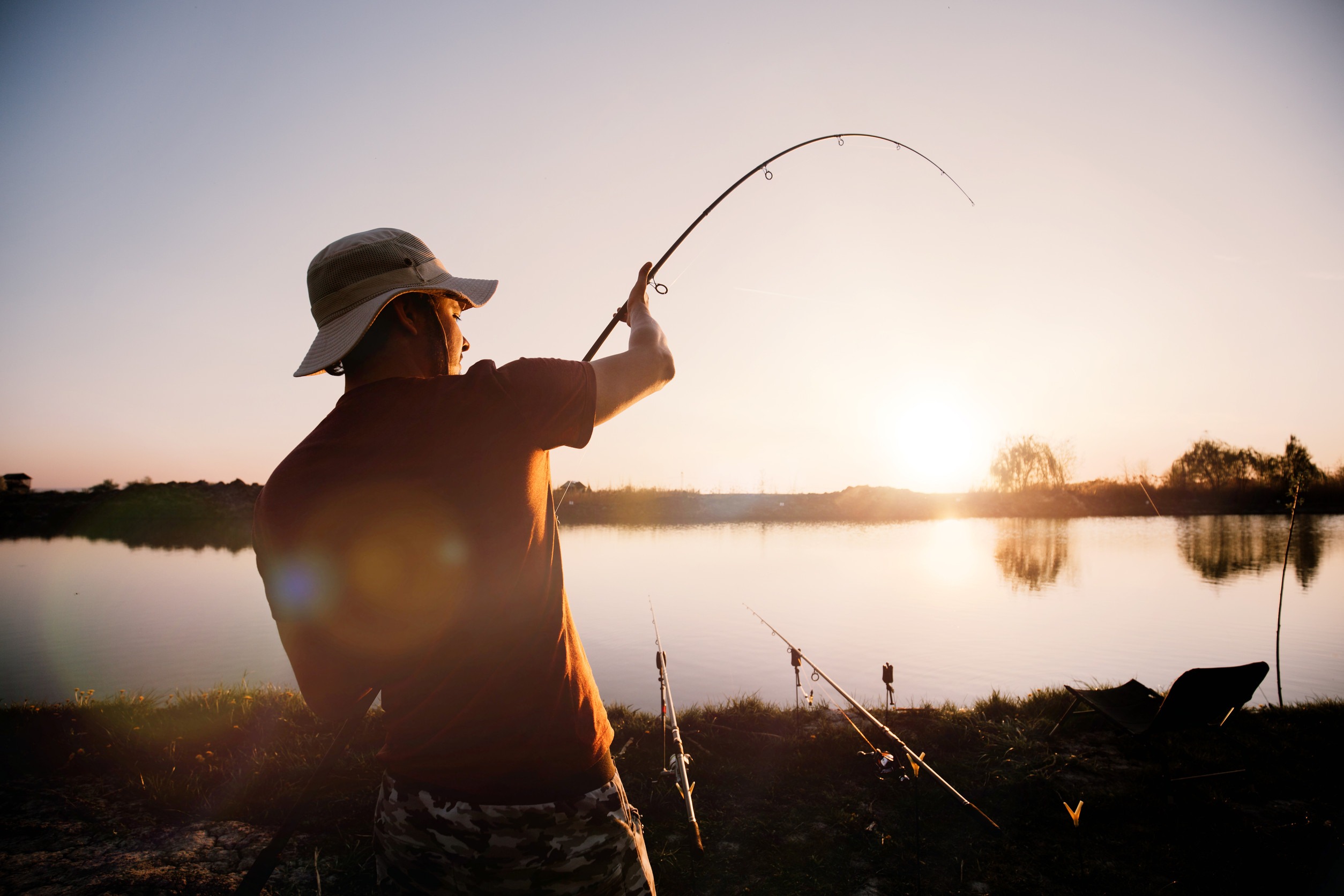 Fishing at sunset